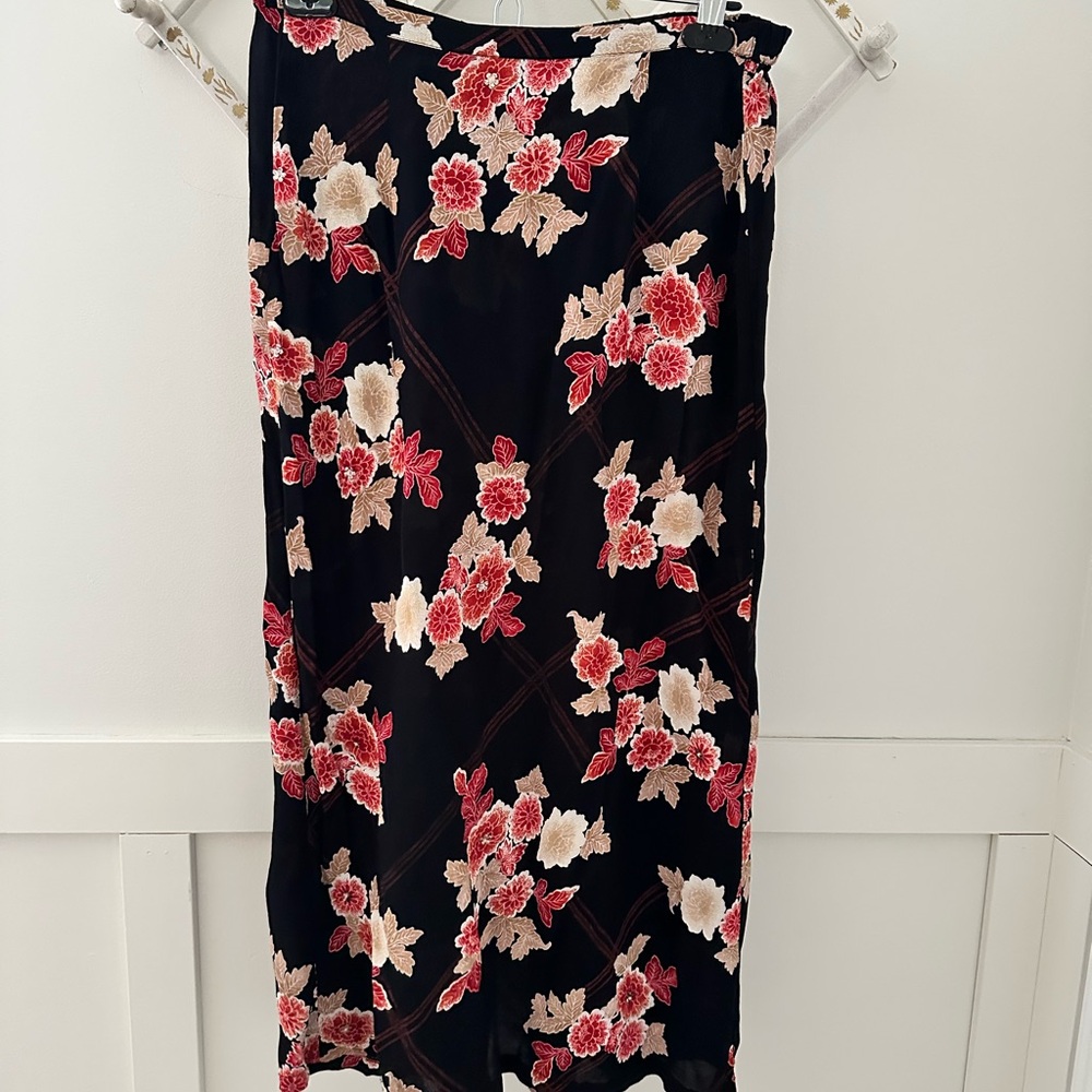 Vintage 90s Black Floral Sheer Skirt | Size 12